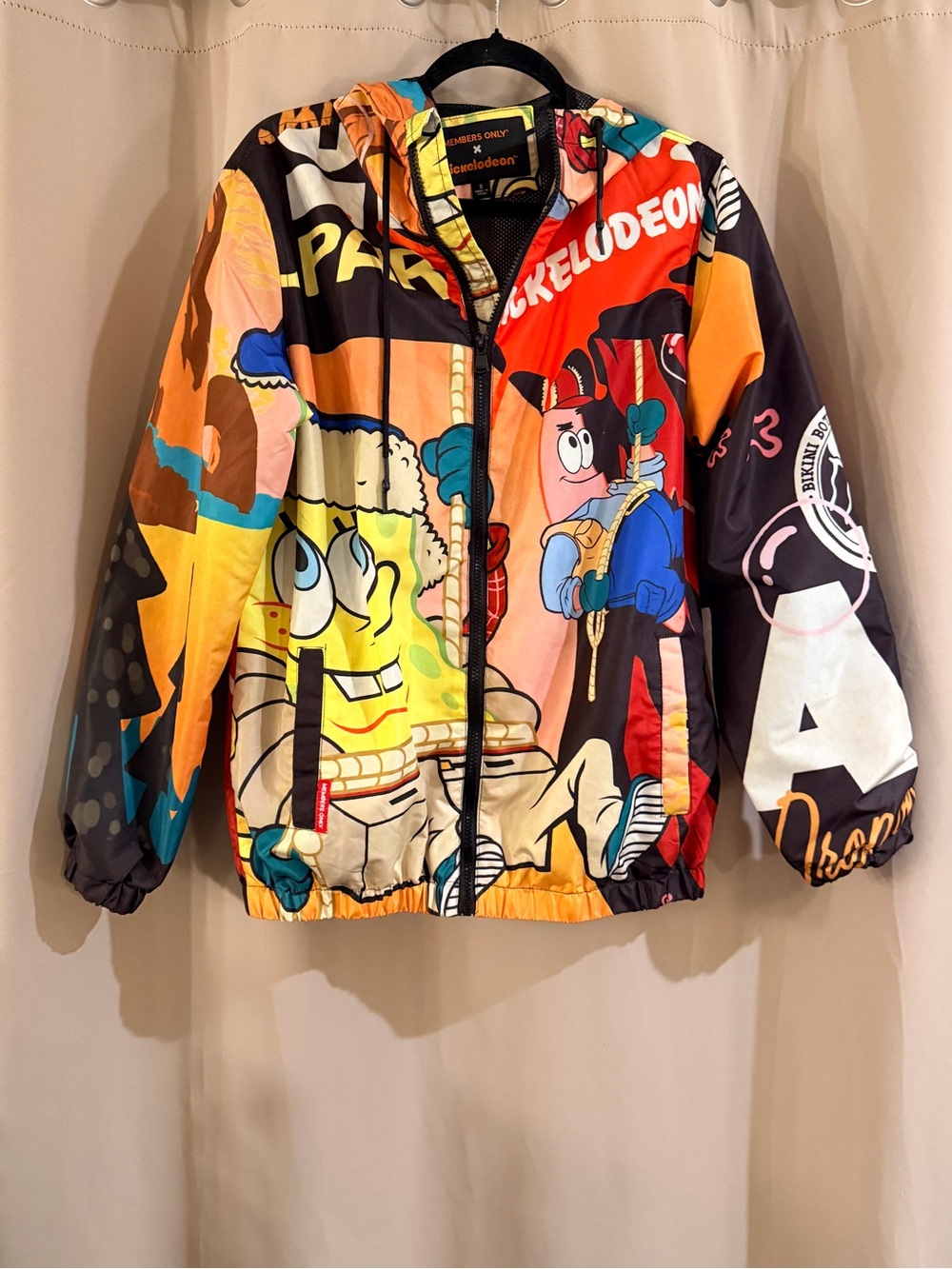 Members Only Multicolor Cartoon Print Hooded Puffer Jacket